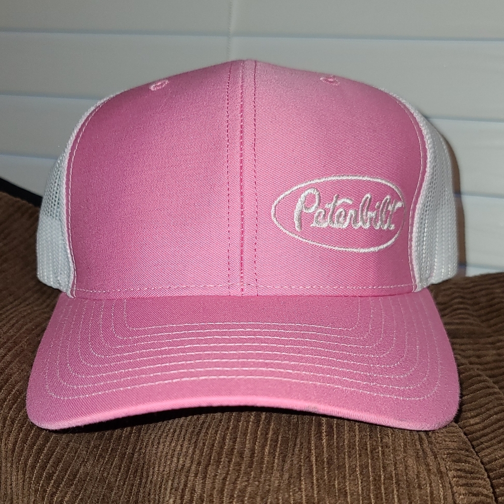 Pink Peterbilt cancer awareness trucker cap